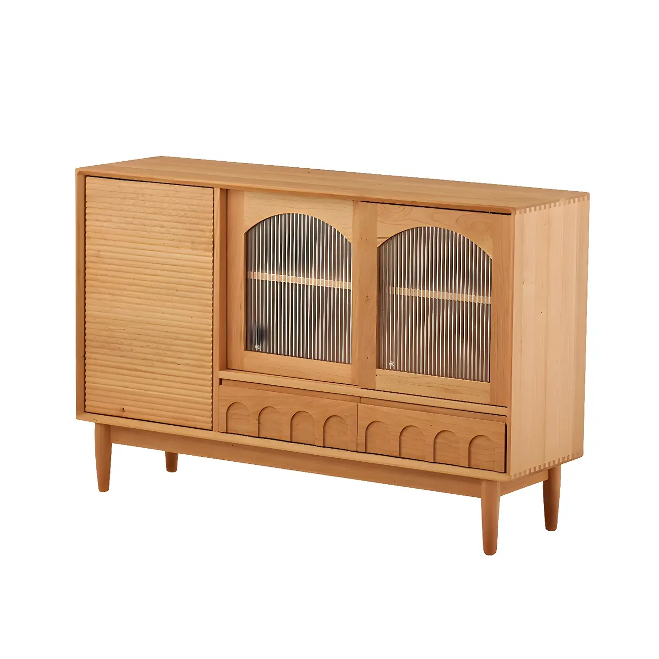 Scandinavian Yellow Wooden Sideboard with Cabinets