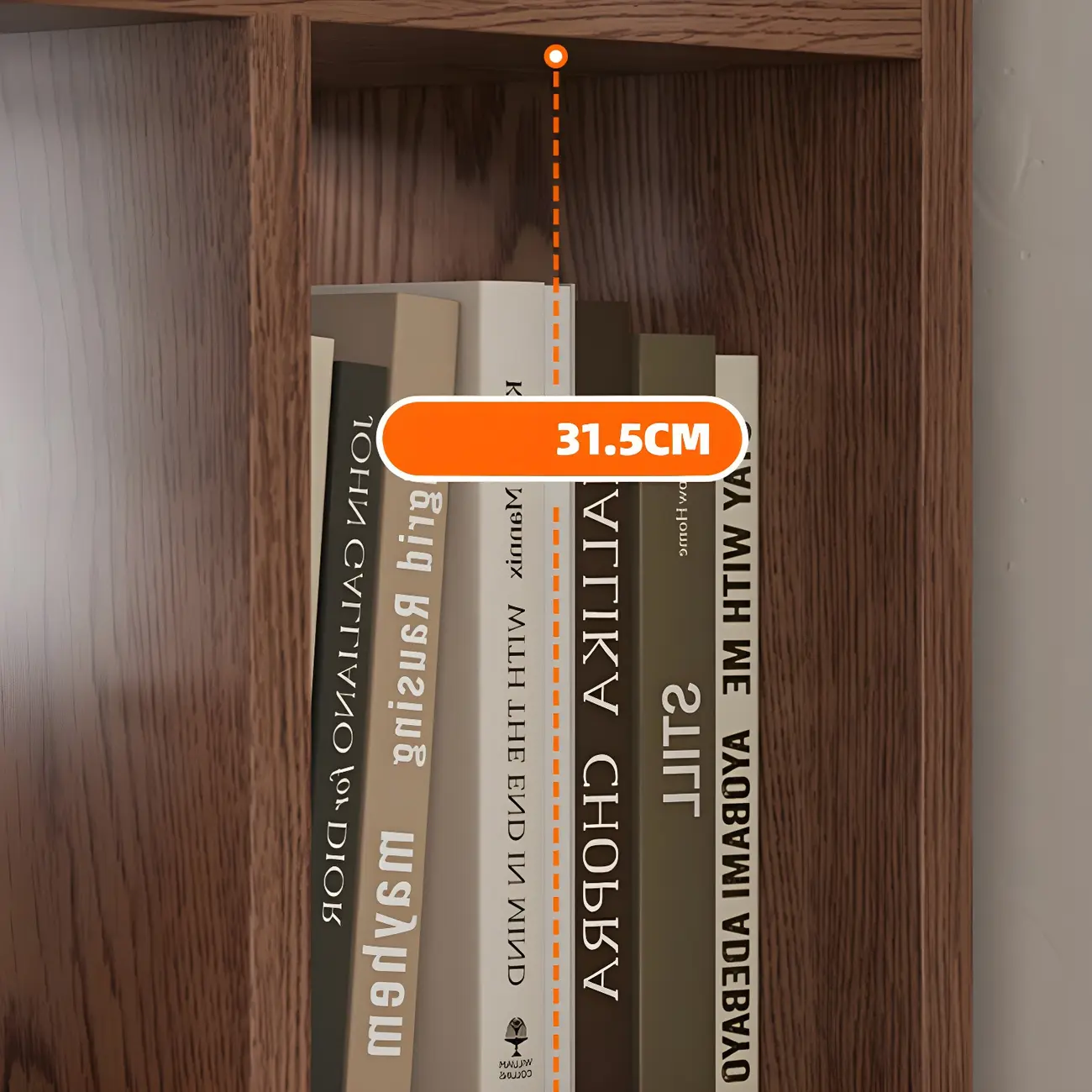 Mid-Century Nut-Brown Wood 5-Tier Bookcase on Wheels