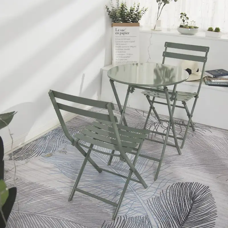 3 Piece Patio Bistro Set of Foldable Round Table and Chairs