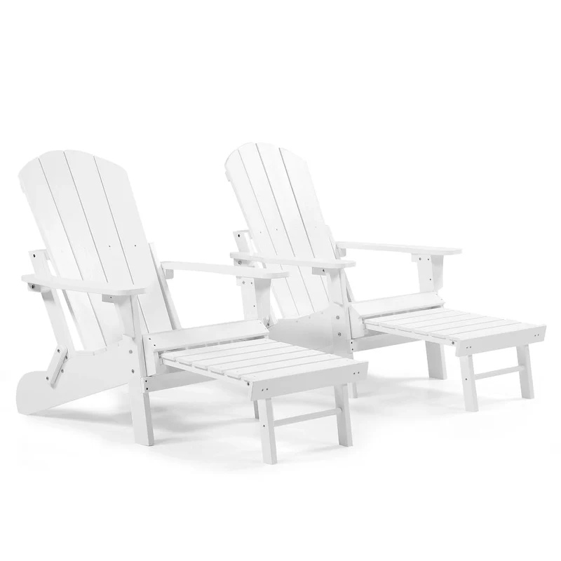 Seaton Folding Poly Adirondack Chair with Pull-out Ottoman, Set of 2