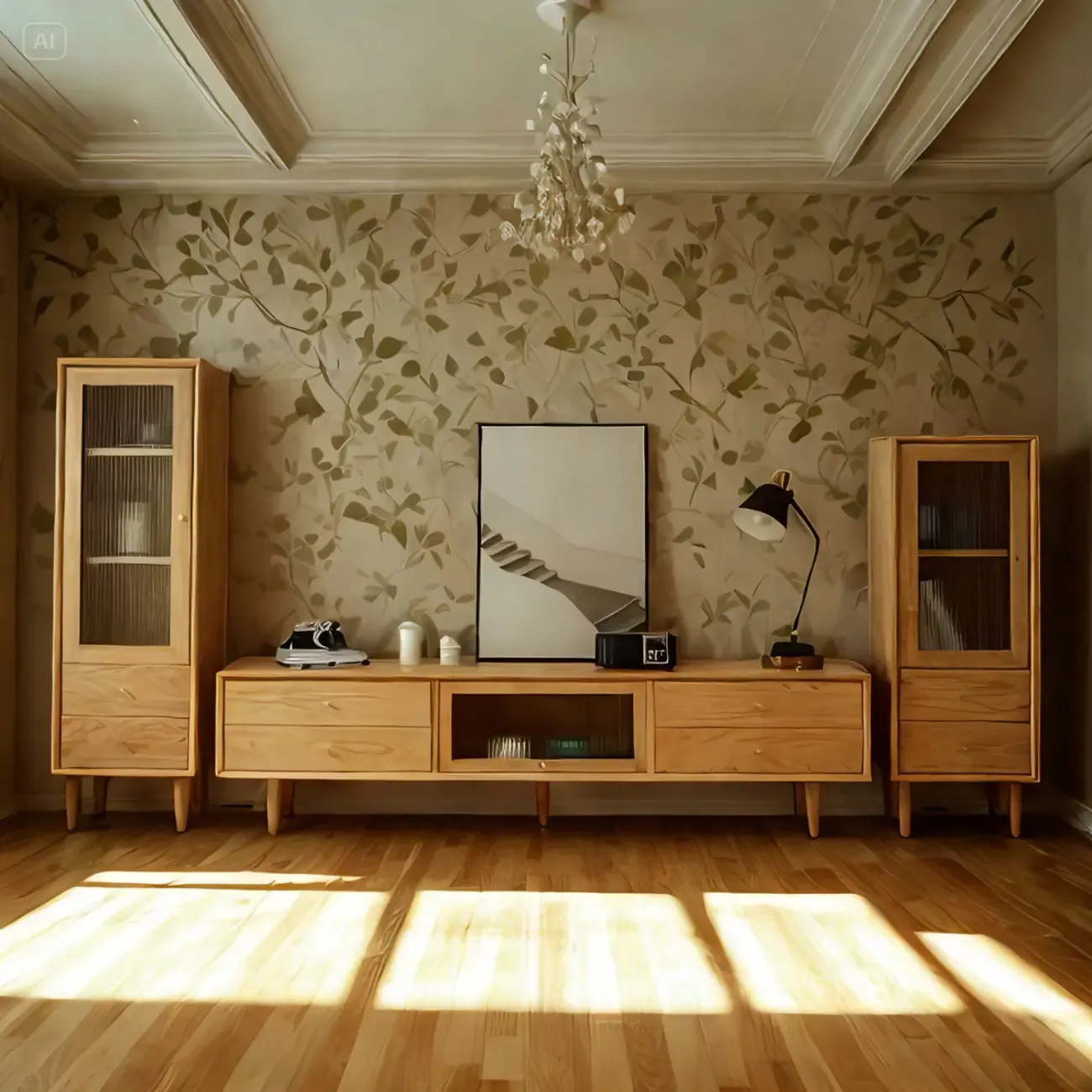 Scandinavian Brown Pine Wood Cabinet TV Stands with Legs