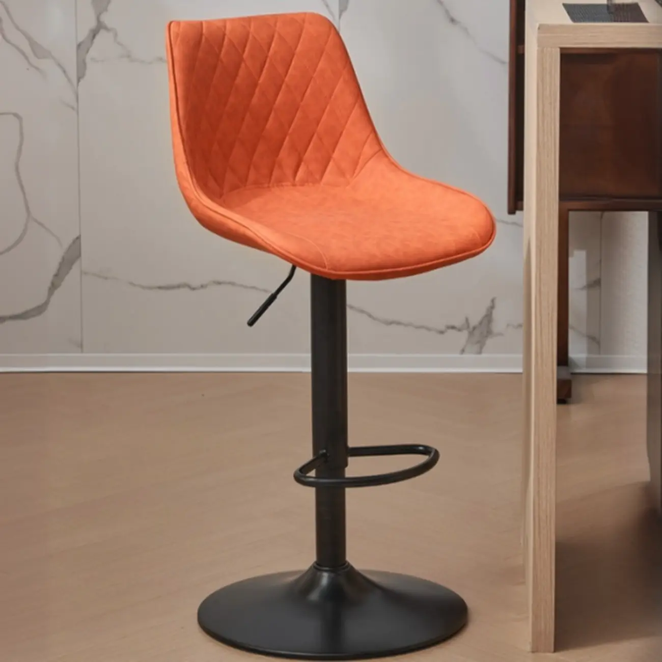 Chic Leather Tufted Swivel Adjustable Bar Stool