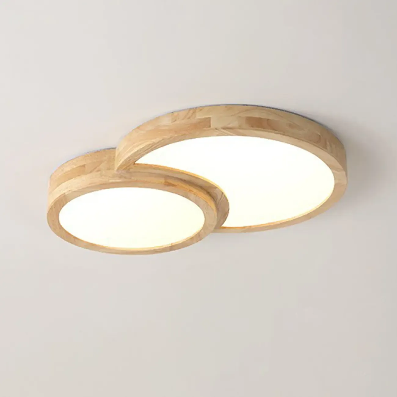 Natural Geometric Wood Dimmable Flush Mount LED Ceiling Light