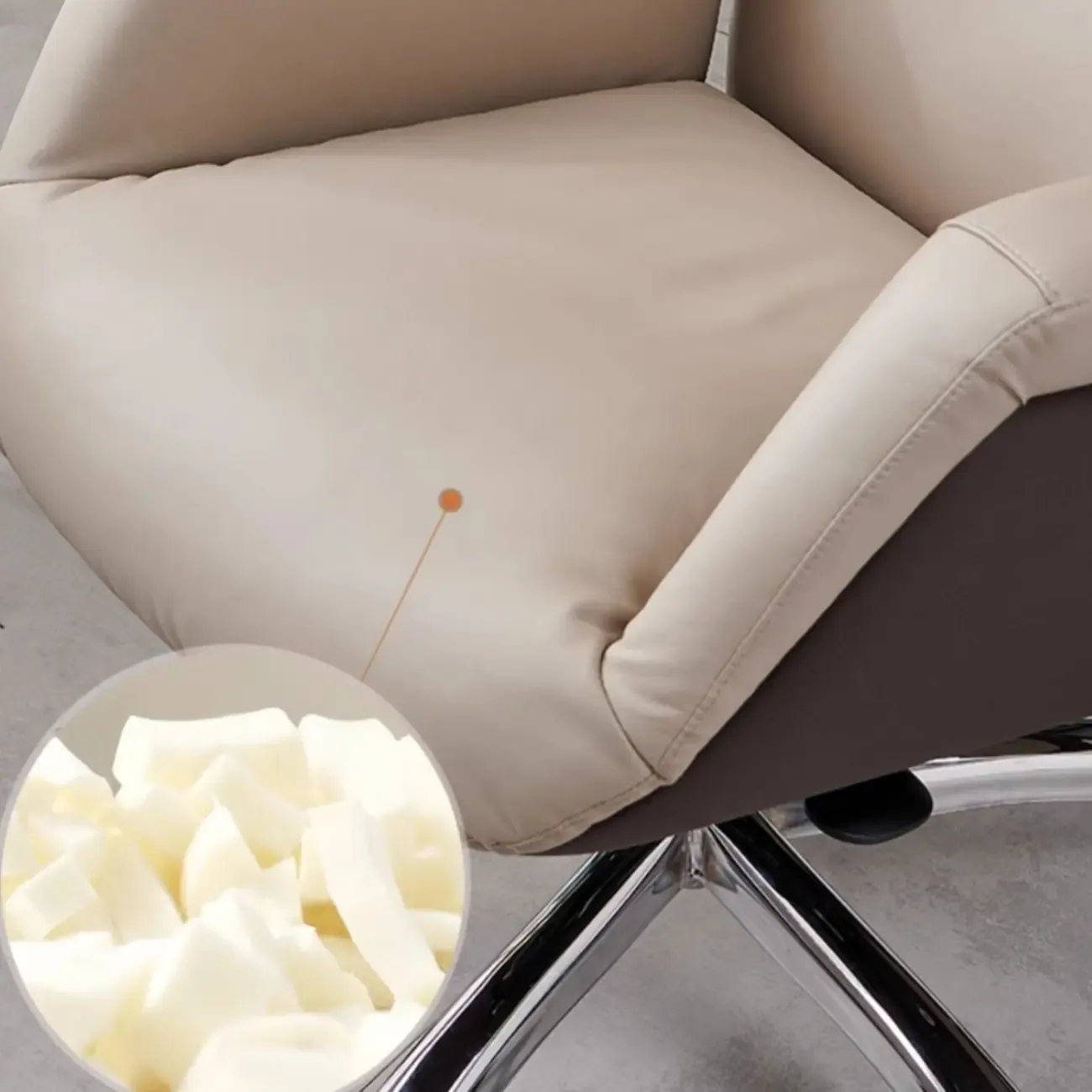 Beige Genuine Leather Swivel Ergonomic Chair with High-Back