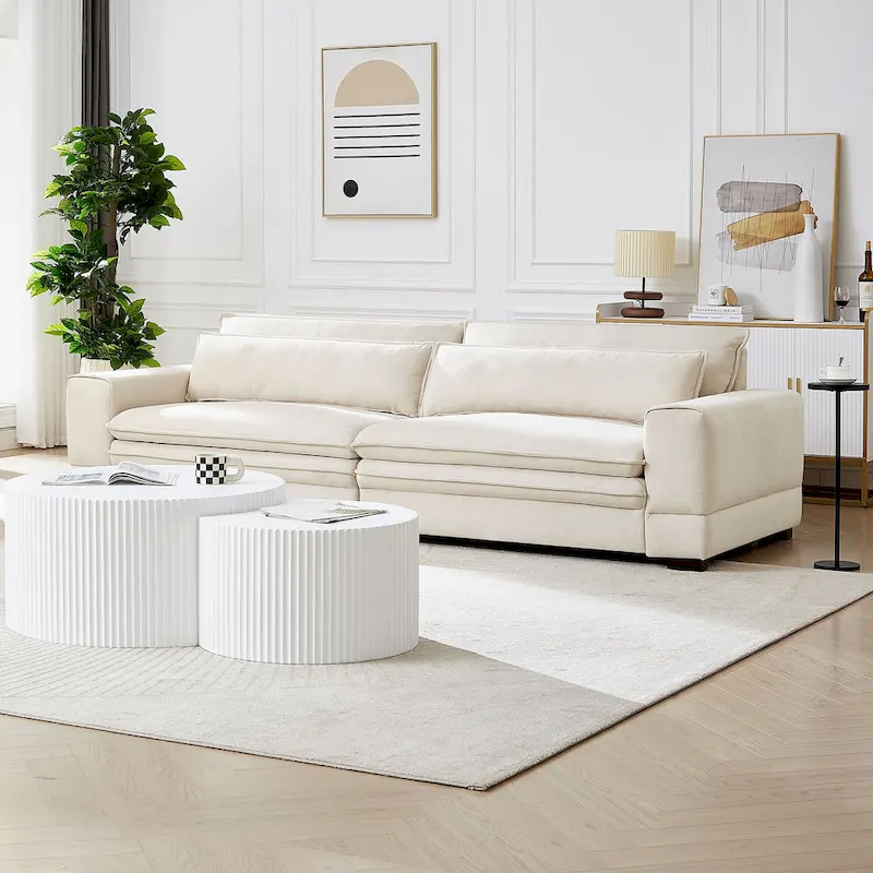 Beige Modern 104.7 Large Fabric Sofa with Lumbar Pillows