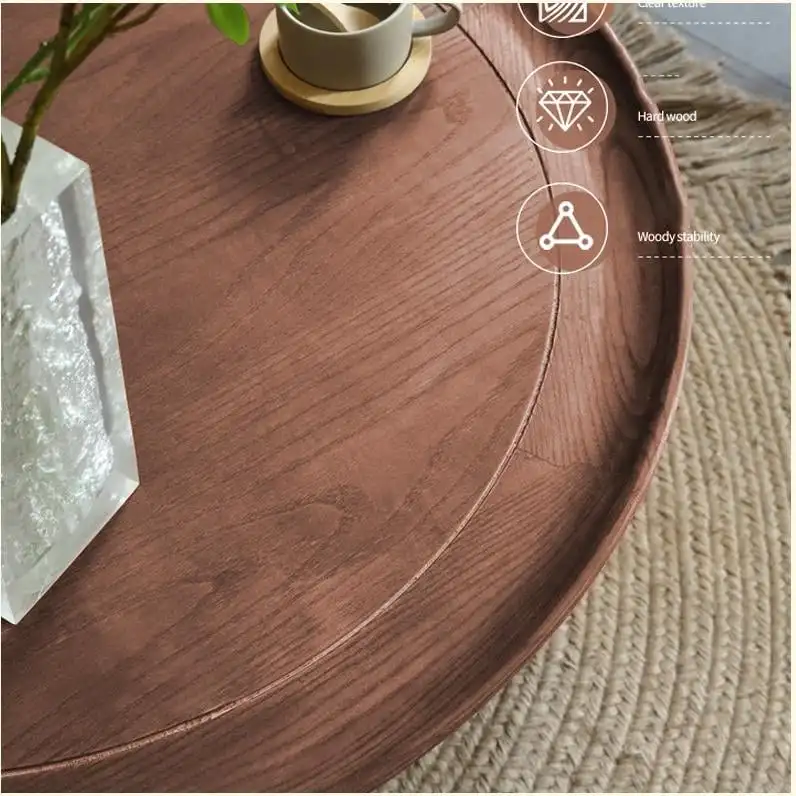 JASIWAY 2-Tiered Round Wood Coffee Table with Rattan Base