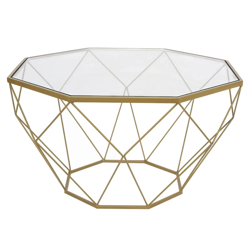 Malibu 29 Modern Octagon Center Coffee Table with Tempered Glass Table top & Sturdy Metal Geometric Base for Living Room Office