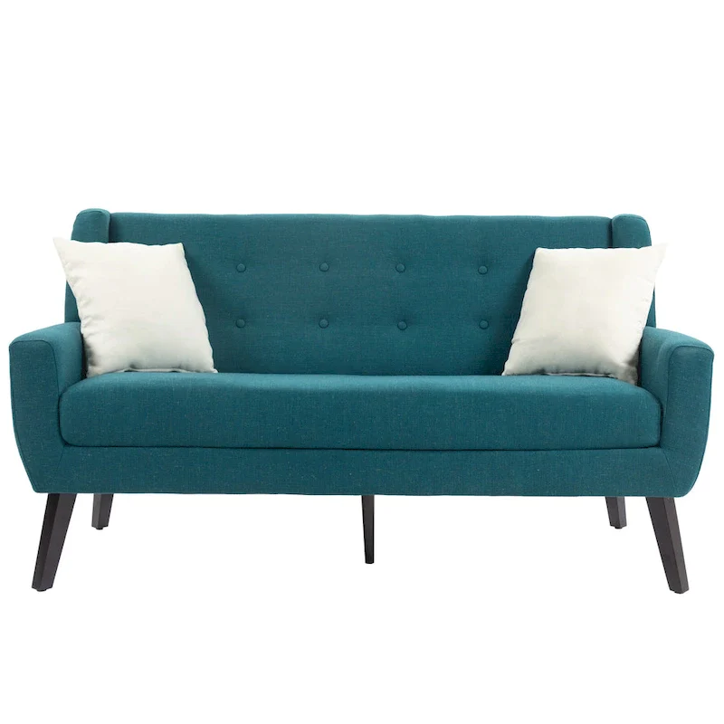Modern Curved 63 Button Tufted Upholstered Loveseat with 2 Pillows