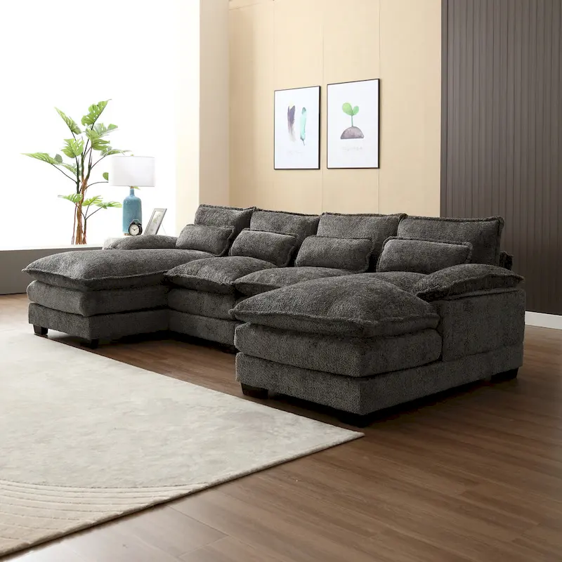 Gray Modern Large Modular U-Shape Sectional Sofa with Removable Cushions and Throw Pillows