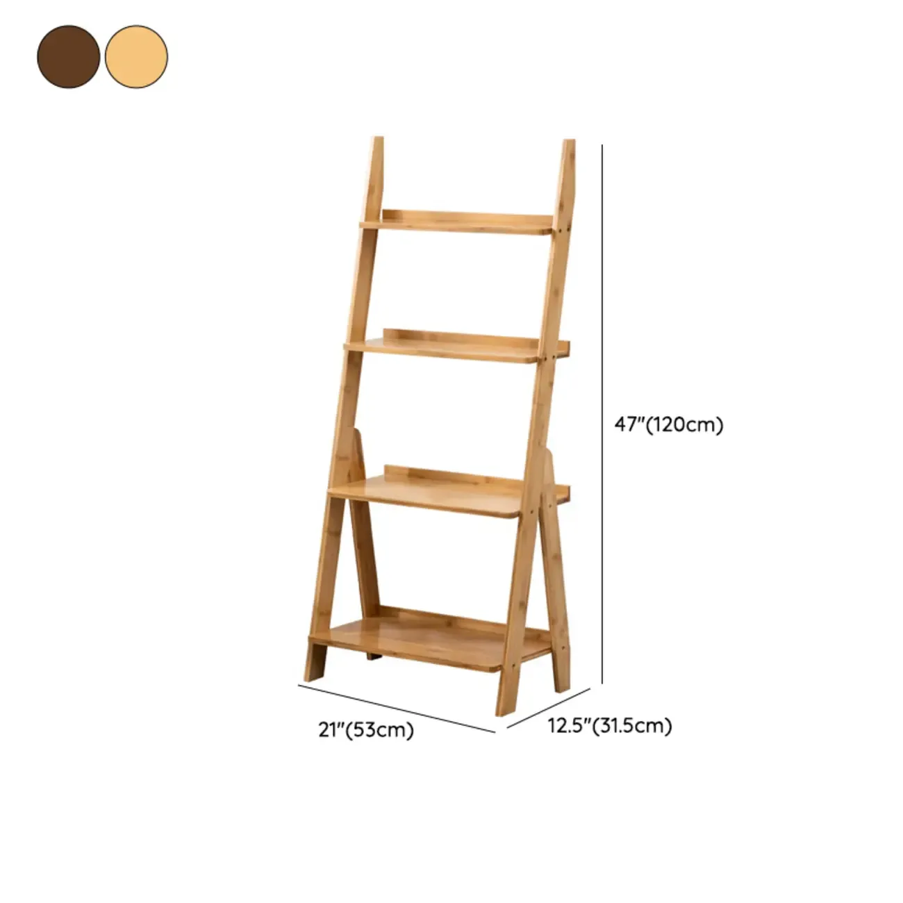 Bamboo Open 4 Shelves Adjustable Ladder Bookcase
