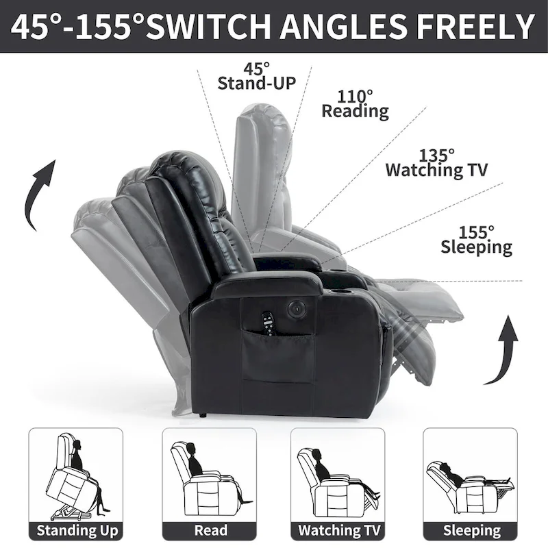 Black Power Lift Recliner with Massage, Heat & Heavy Duty Frame
