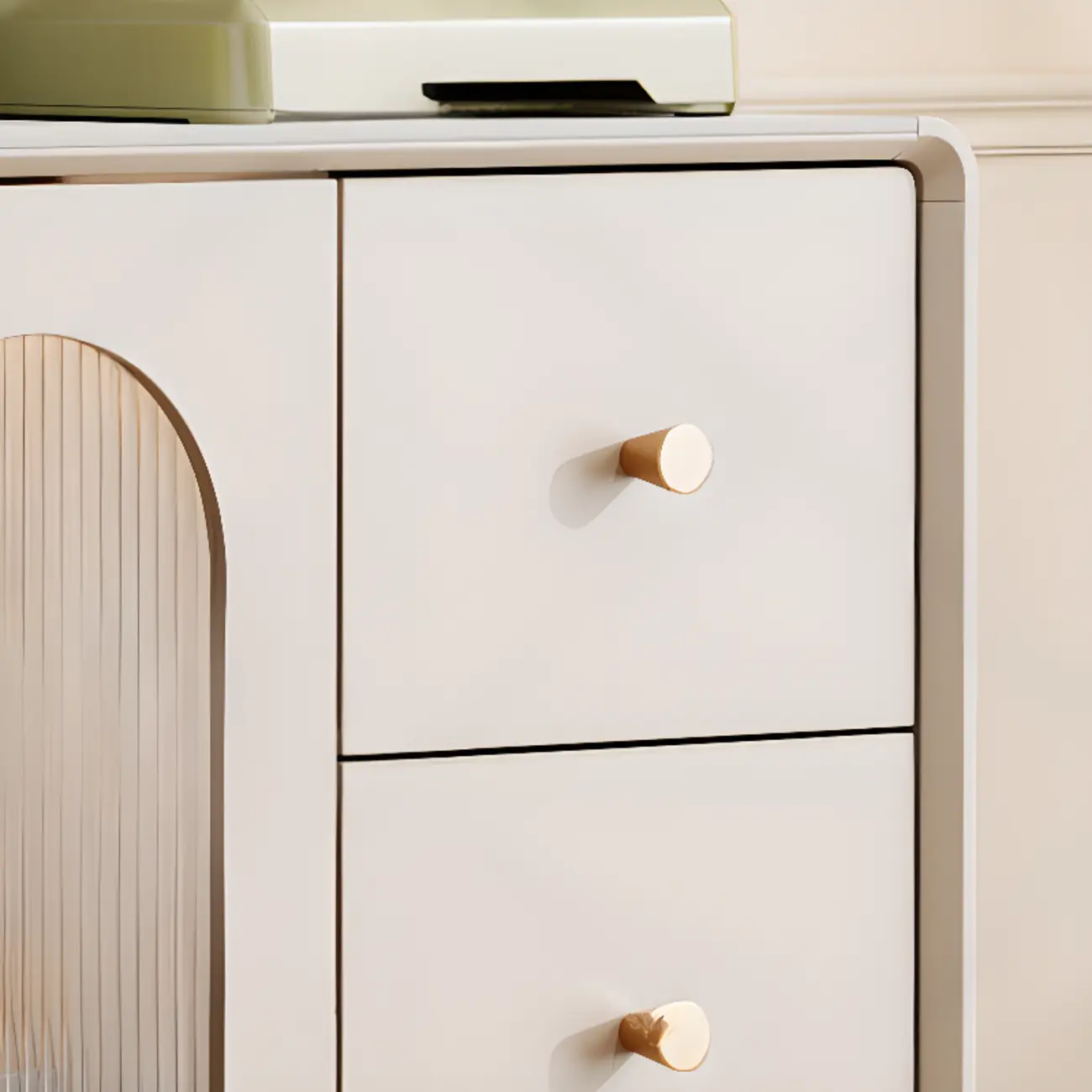 White 3-Drawer Glass Countertop Wood Sideboard