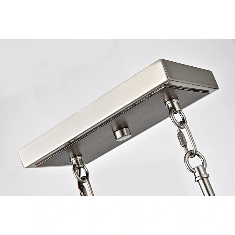 Brushed Nickel and Wood 6-Light Linear Island Lighting - Brushed Nickel and Wood
