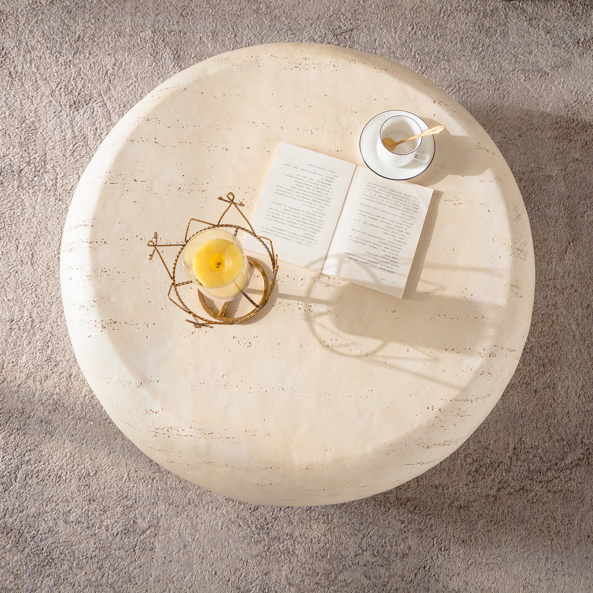 Mid-Century Faux Stone Round Coffee Table