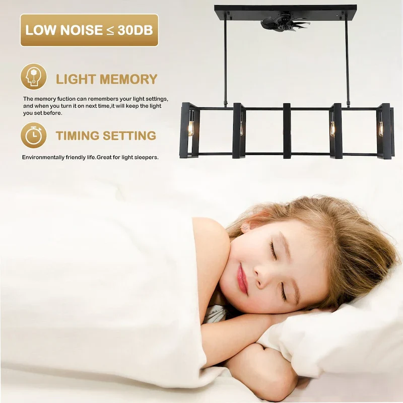 48  Modern Reversible Ceiling Fan 3-Speed with Remote, Kitchen Island Chandelier with 5-Light - 48 Inches