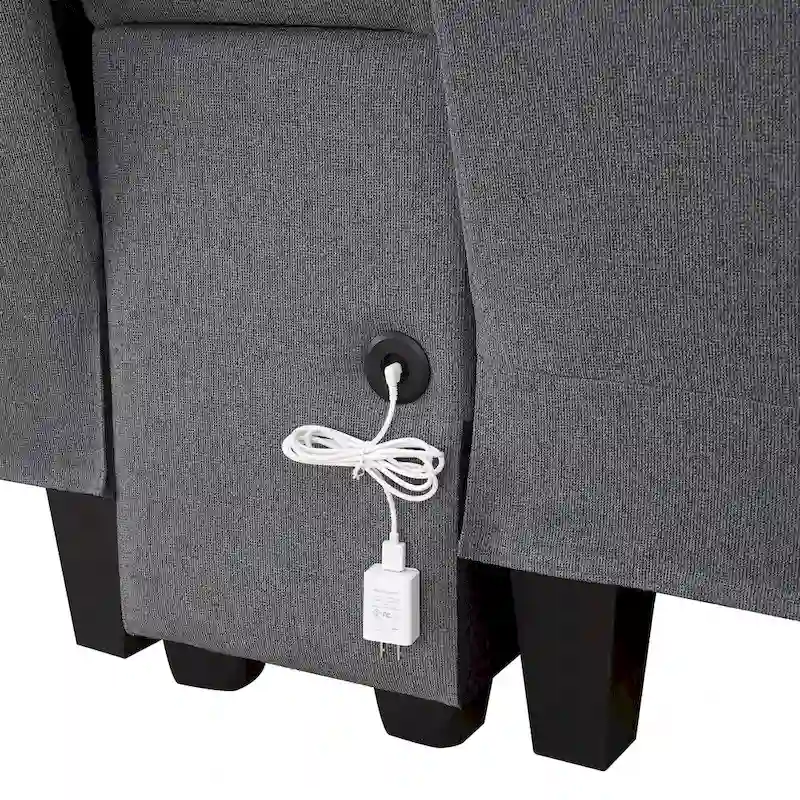 Modern Linen Fabric Upholstered Sofa with Console, 4Pillows,Cupholders,USB