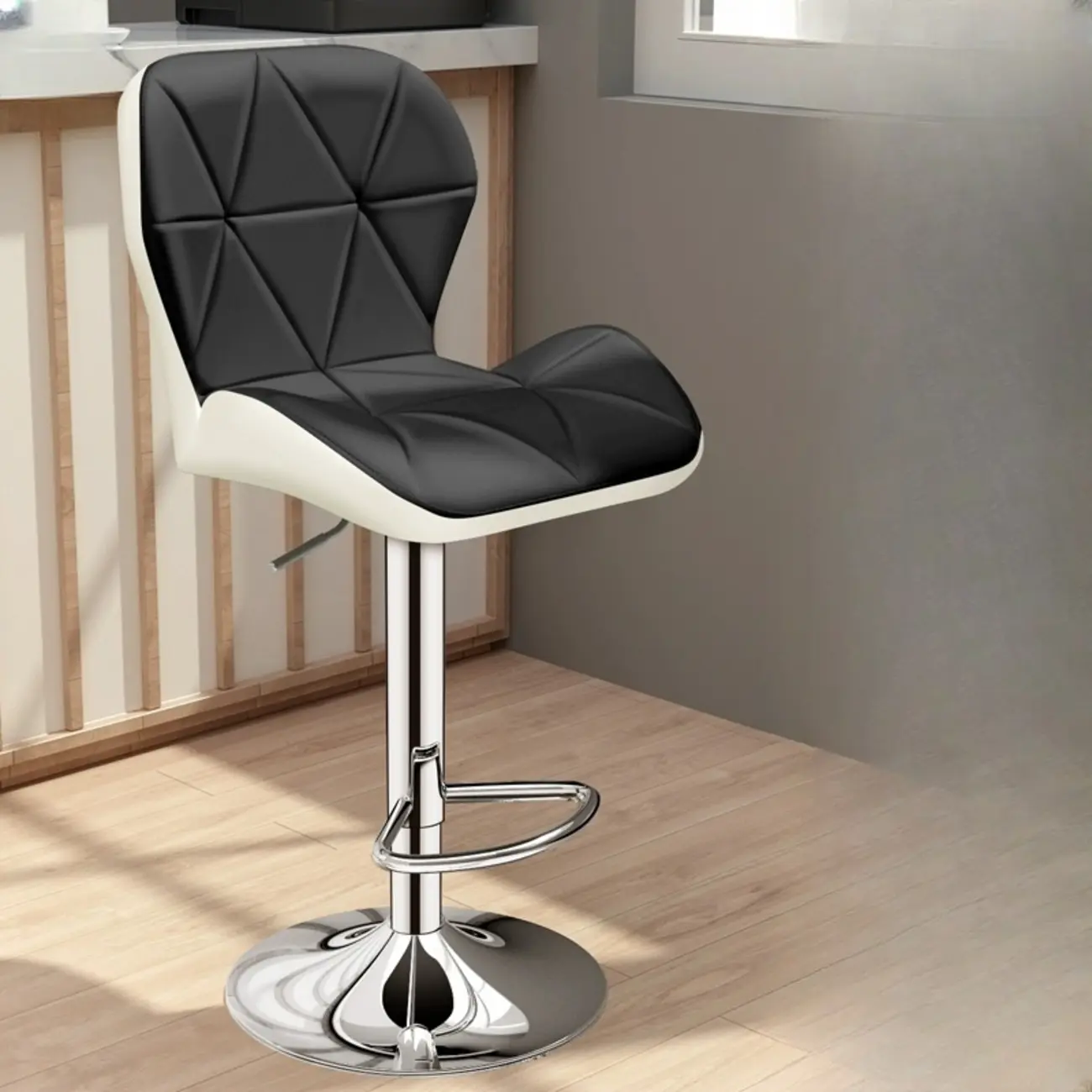 Square Adjustable Swivel Leather Bar Stools with Back