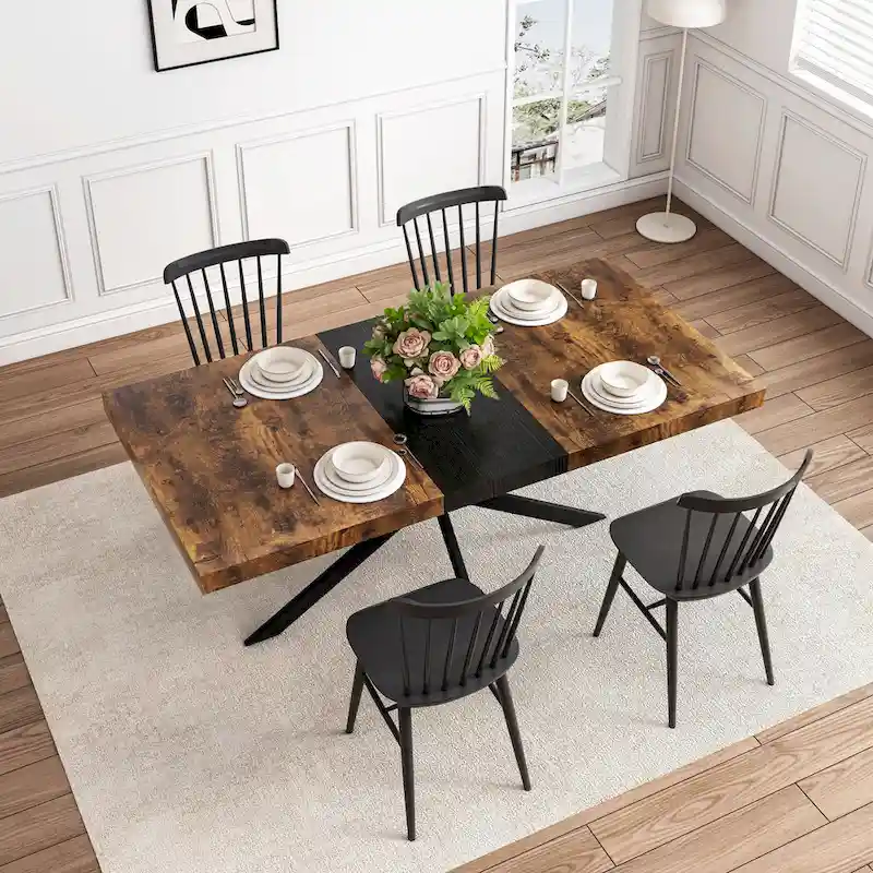 Retro Rectangular Dining Table with Carole Top and Black Embossed Center Plate