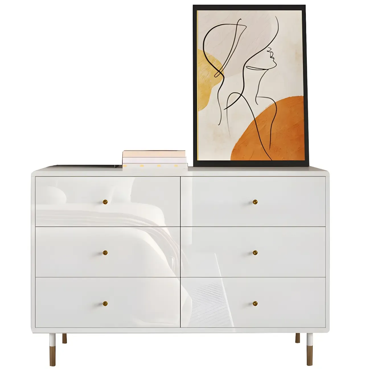 Modern Wooden White Dresser with Gold Handles