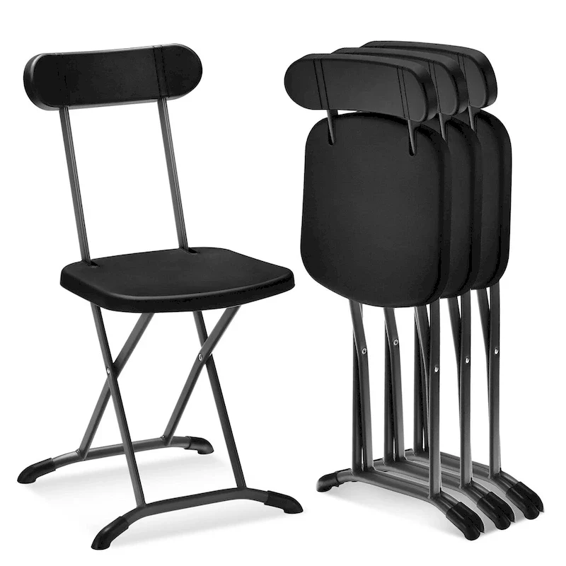 Gymax 4-Pack Folding Chair w/ Metal Curved Feet Wide Seat & Ergonomic