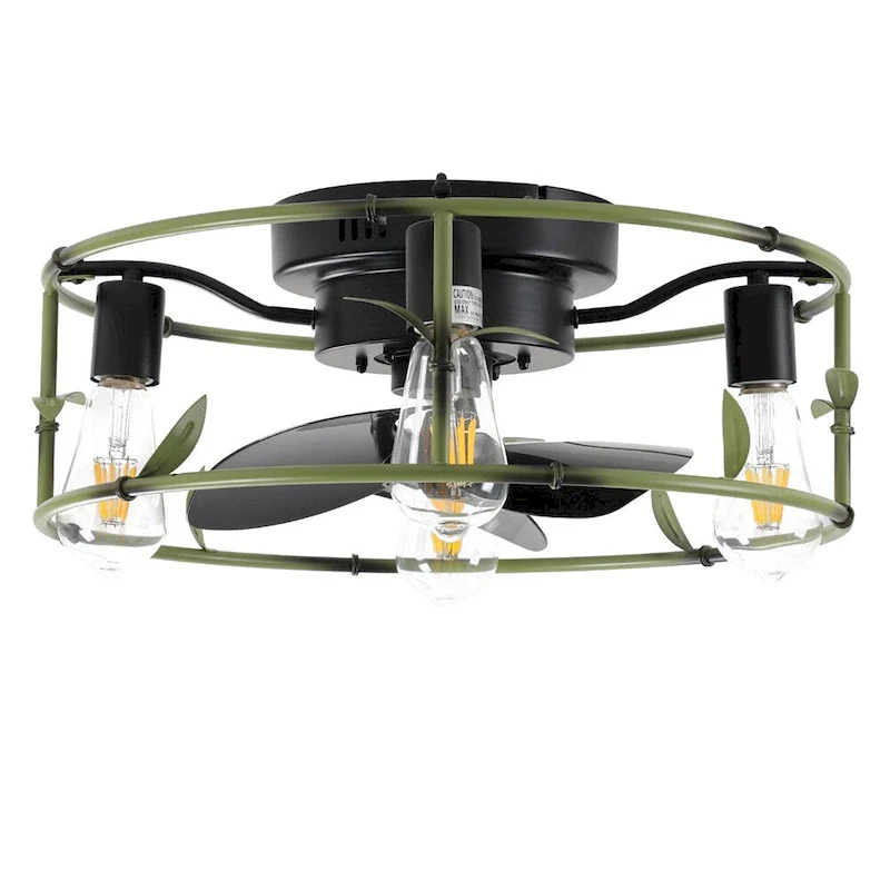 Flush Mount Ceiling Fans with Lights and Remote Control green Caged