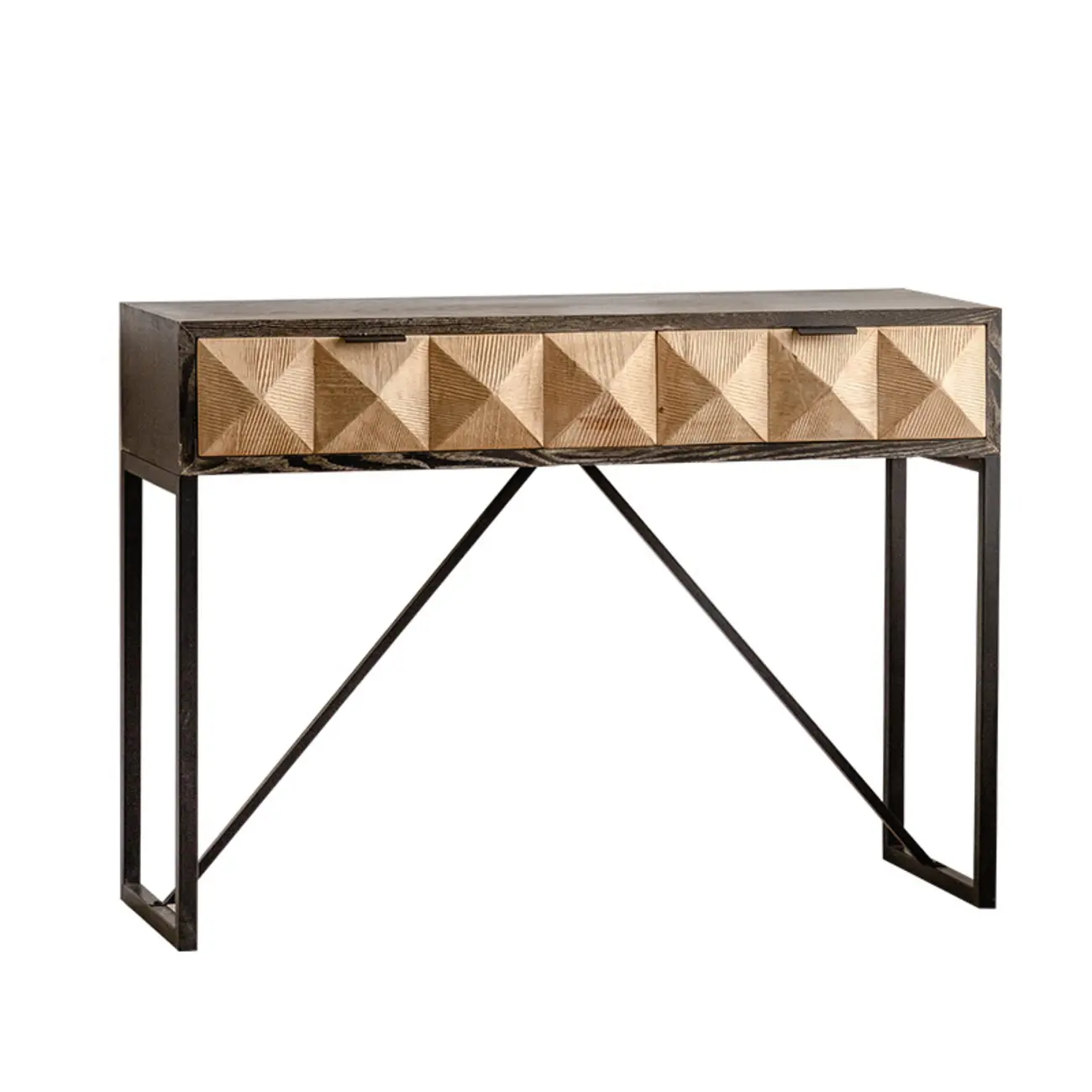 Rustic Wooden Console Table with Drawers and Trims