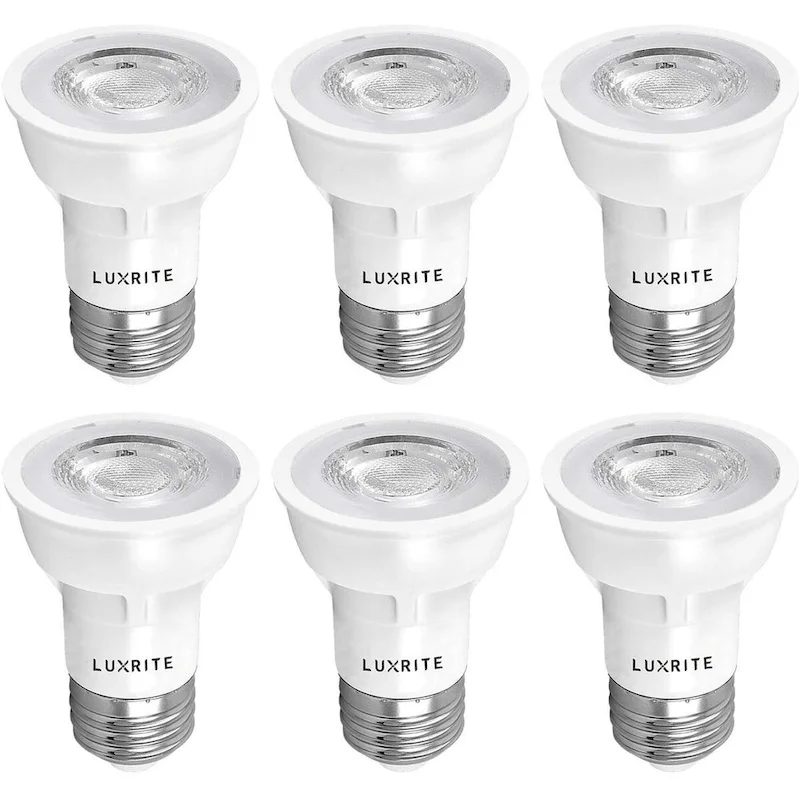 Luxrite PAR16 LED Bulb, 50W Equivalent, 450 Lumens, Dimmable, Enclosed Fixture Rated, ETL, Damp Rated, E26 Base (6 Pack)