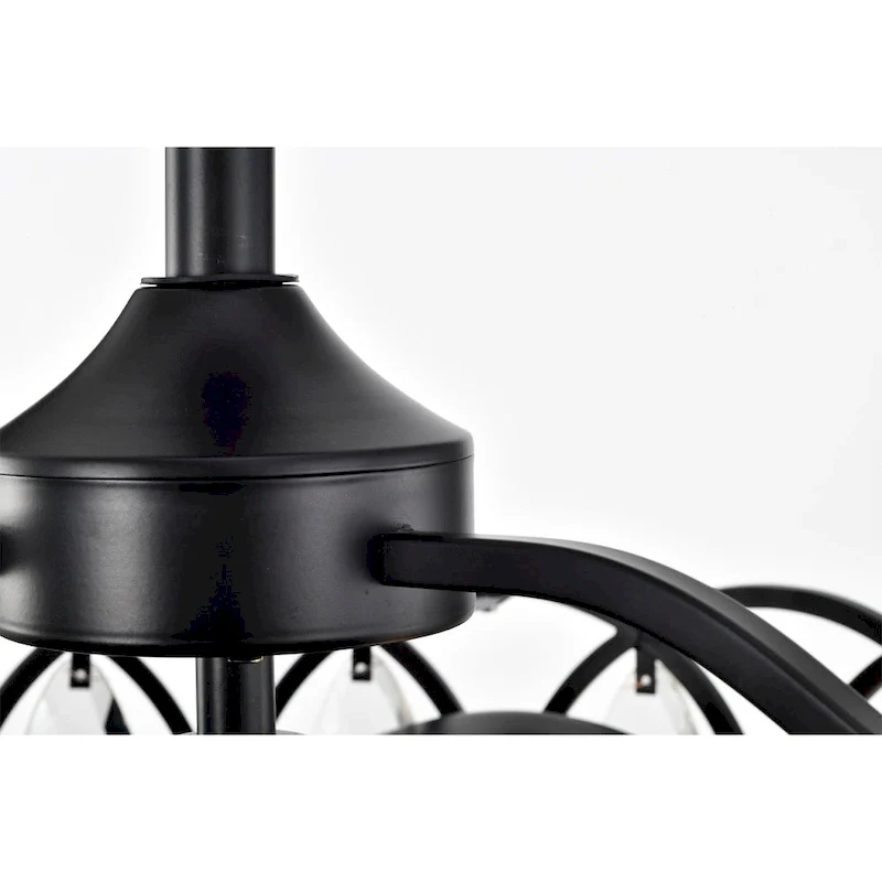 Dakanda 24 Inch Matte Black finish 6 Light, 3 Blade Crystal Ceiling Fandelier with Remote