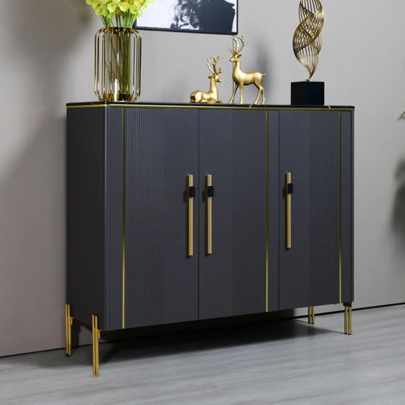 Glam Dark Gray Wooden Cabinet with Free Standing Design