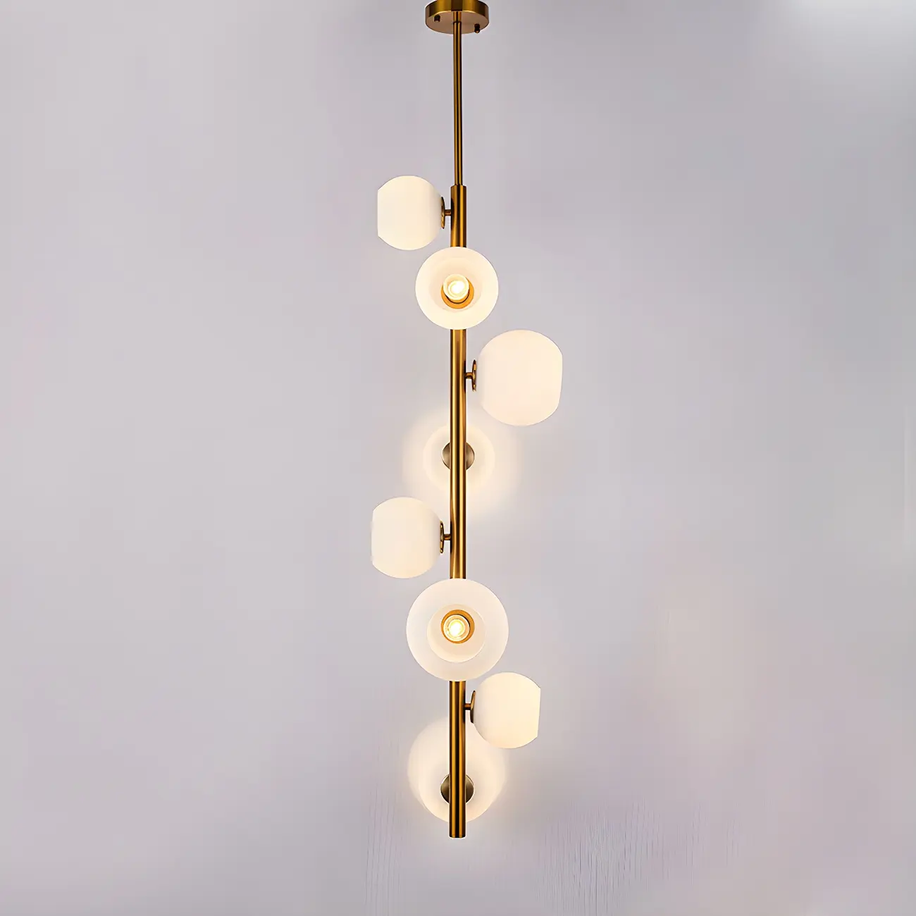8-Light Modern Brass Multi-Direction Vertical Downrod Chandelier