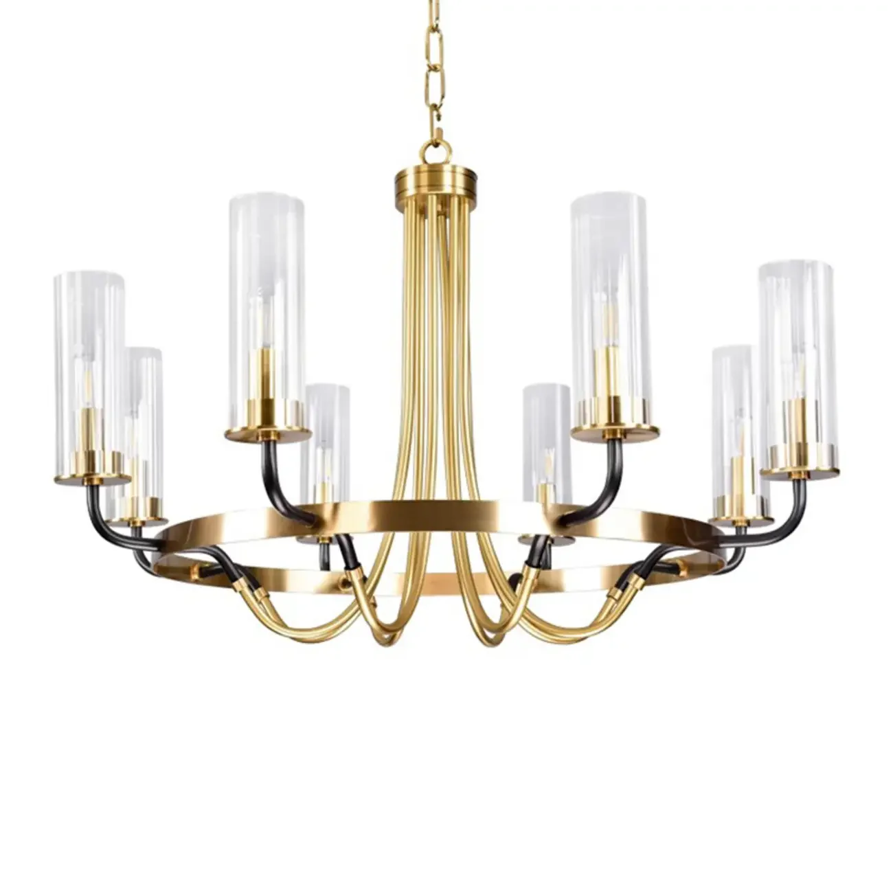 Modern Circle Black Gold Clear Glass Shade Chandelier