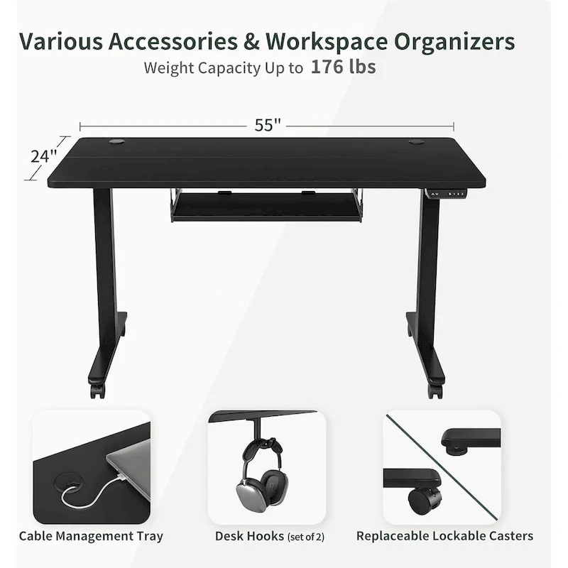 FEZIBO Standing Desk with Keyboard Tray, Electric Height Adjustable Desk, Sit Stand Up Desk, Computer Office Desk
