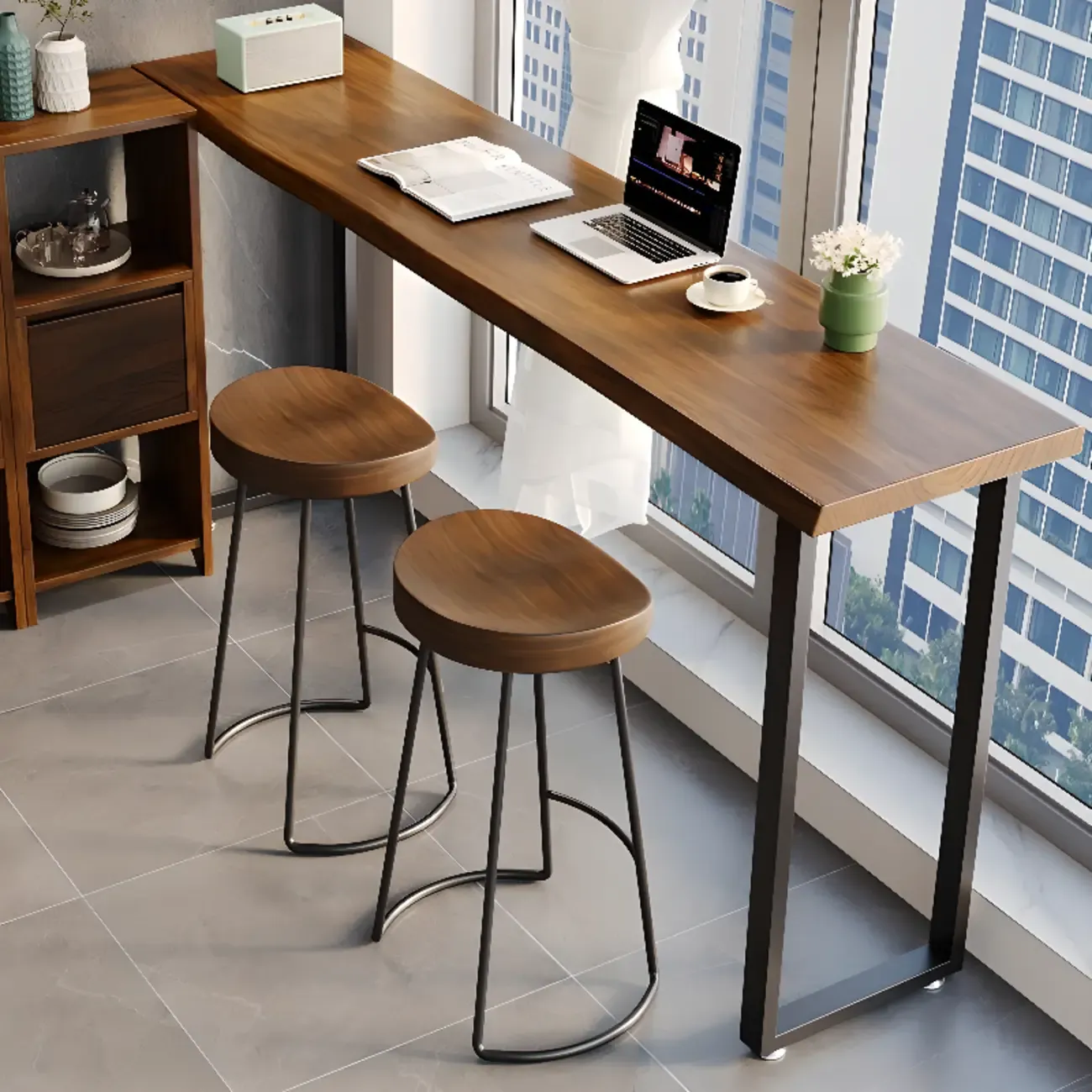 Rectangle Wooden Bar Height Table Metal Sled Base