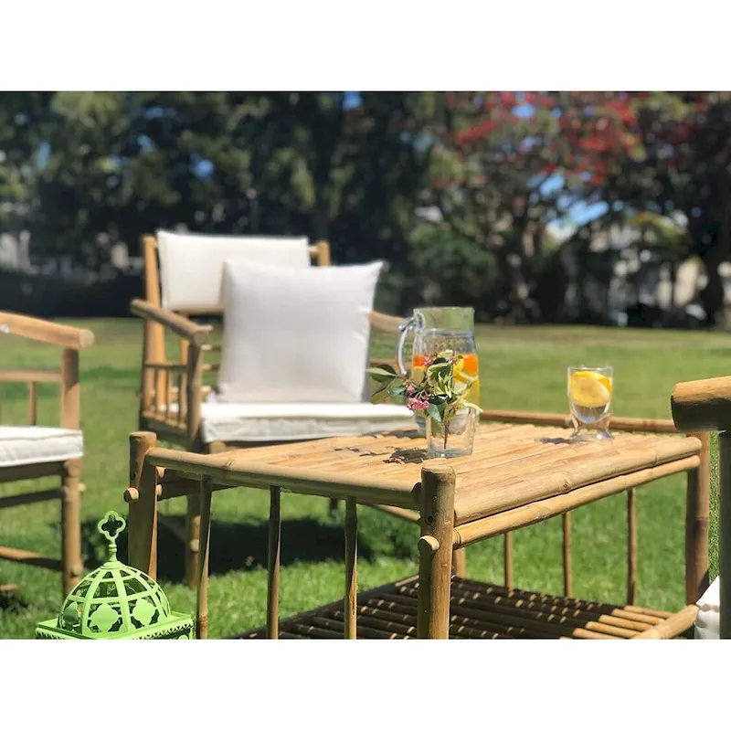 Bamboo Accent Sofa Set 4 Piece with Table