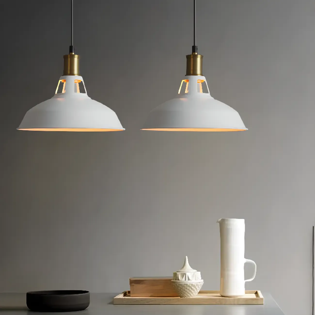 Industrial White Iron Dome Pendant Light for Living Room