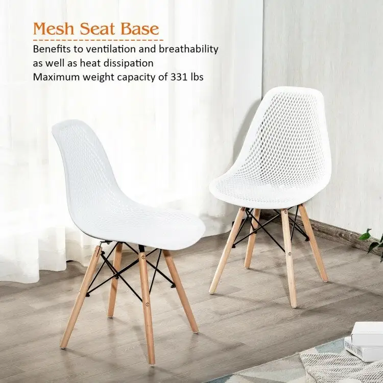4 Pcs Modern Plastic Hollow Chair Set with Wood Leg - 22 x 18 x 32.5 (L x W x H)