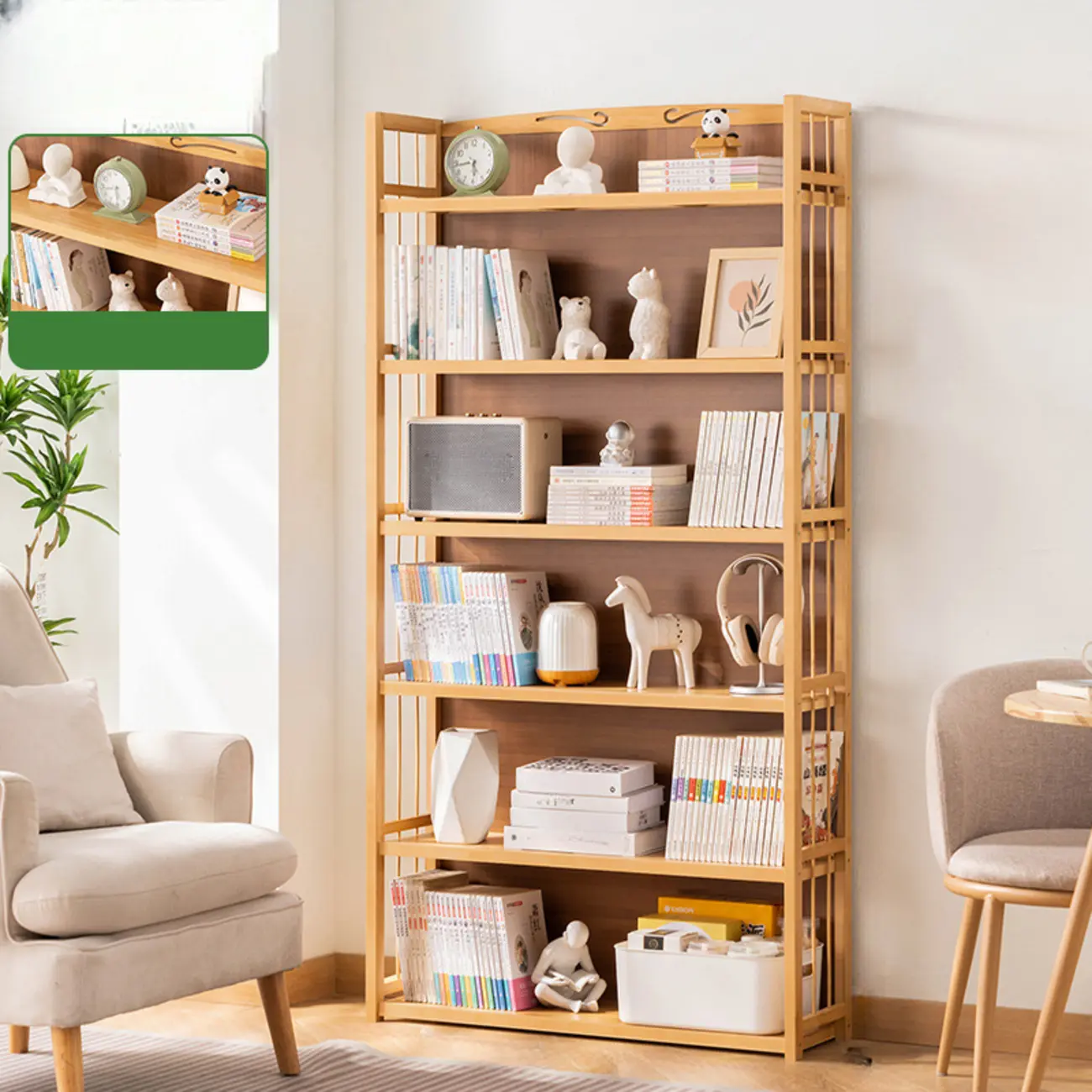 Premium Bamboo Modern Black 5-Shelf Open Bookshelf