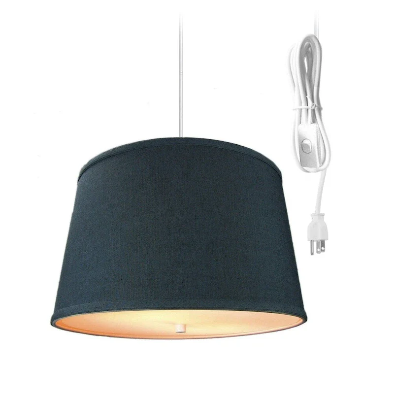 2 Light Swag Plug-In Pendant 16 w Textured Slate Blue with Diffuser, White Cord