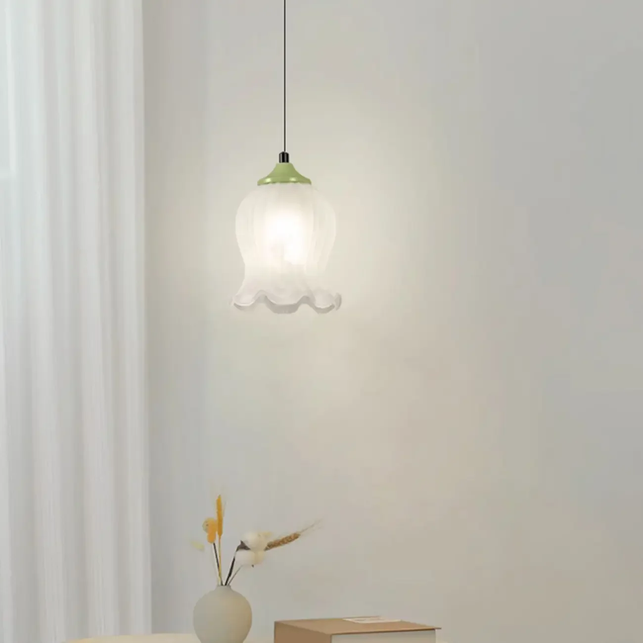 Kids Bedside White Glass Tulip Pendant Lamp