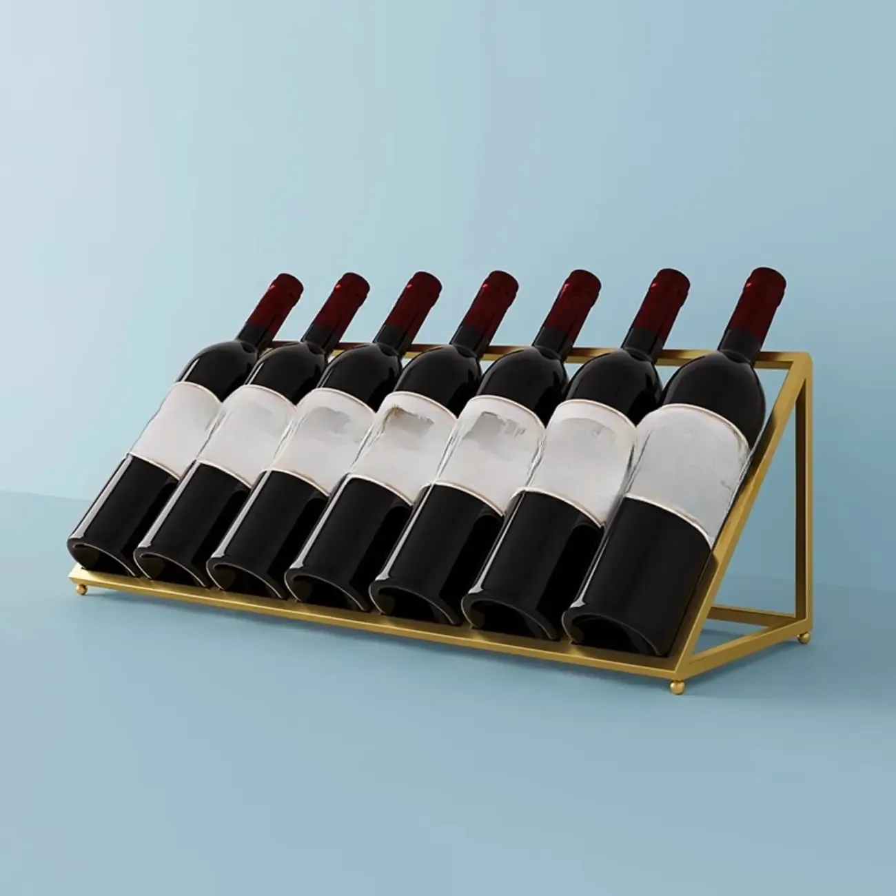 Modern Metal Wine Rack Slanted Holder Shelf for 7 Bottles