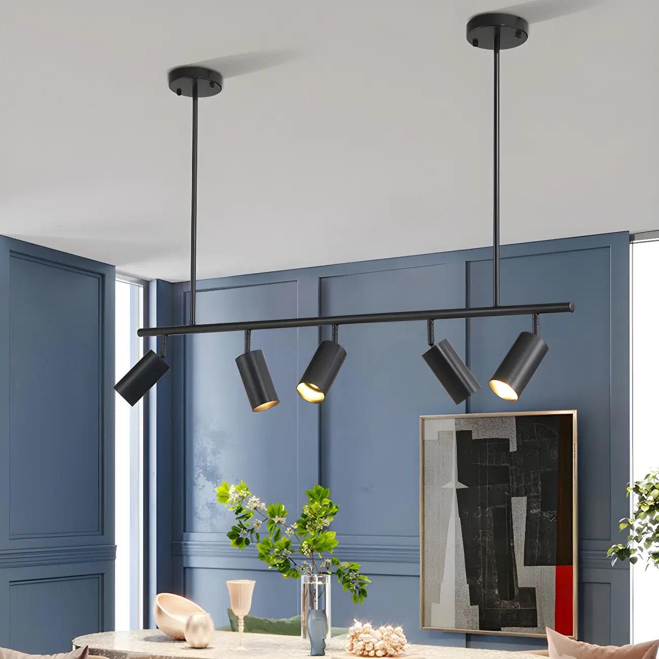 5-Light Modern Black/Gold Metal Cylinder Island Ceiling Light