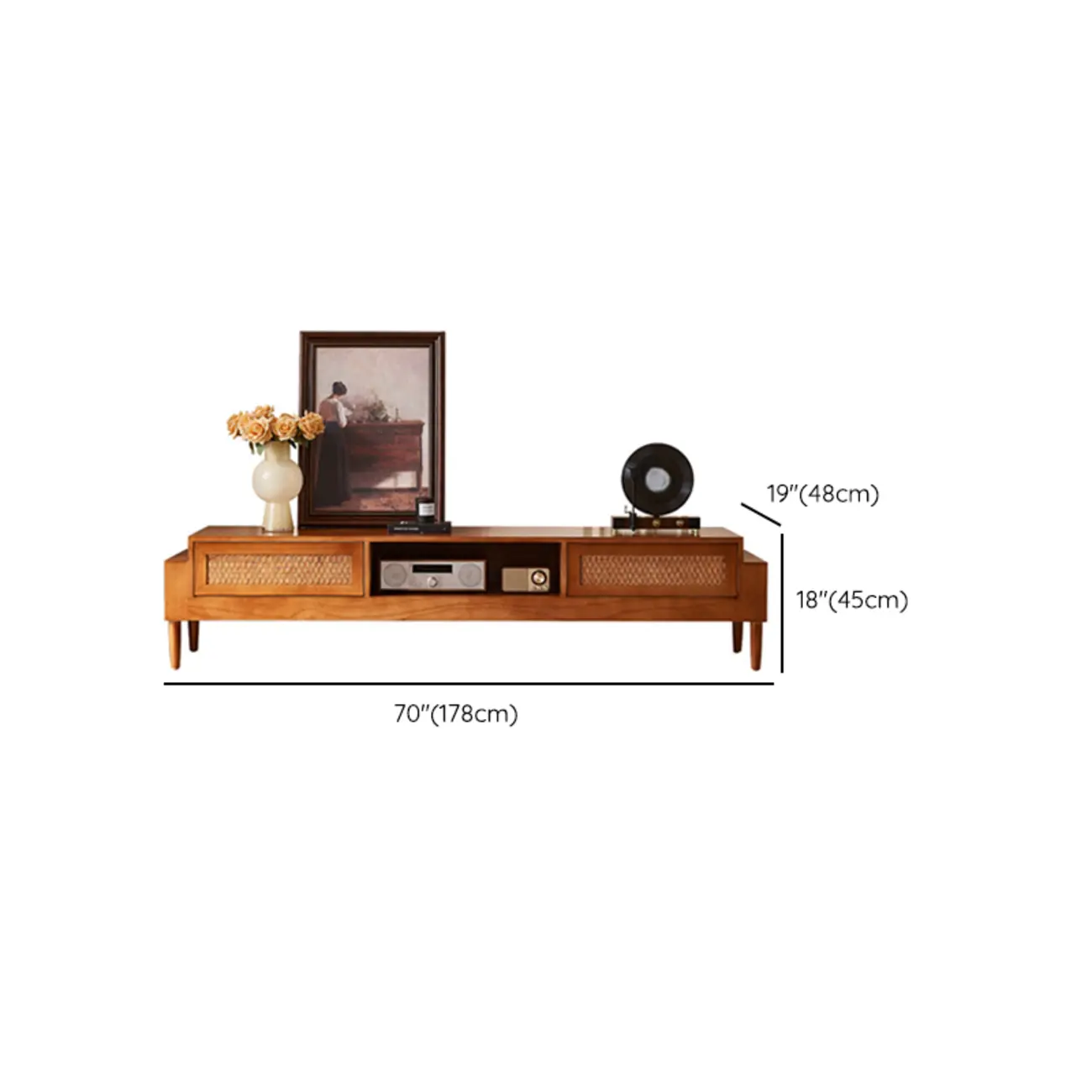 70Inch Modern Brown Wood TV Stand Entertainment Center
