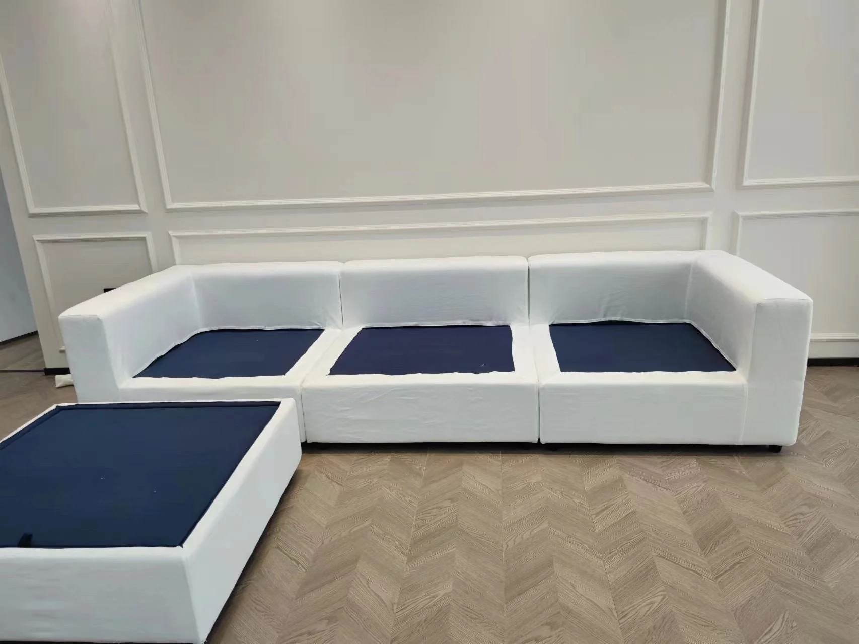 Walker Edison | Cloud Down Filled Comfort Modular Sectional Sofa Couch with Storage Ottoman