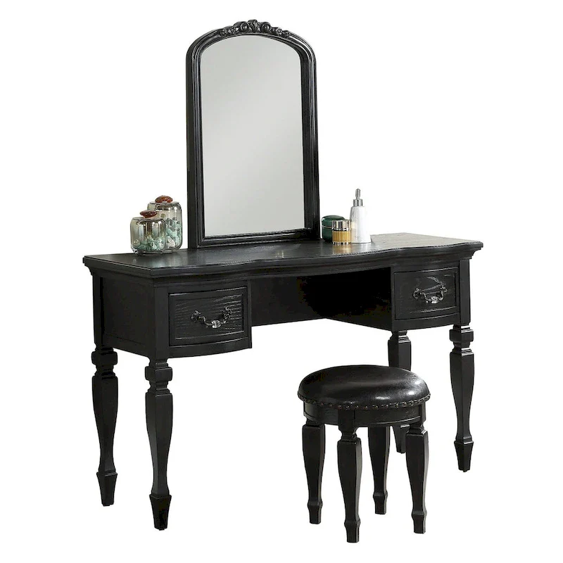 Rubber Wood Vanity Set with Stool