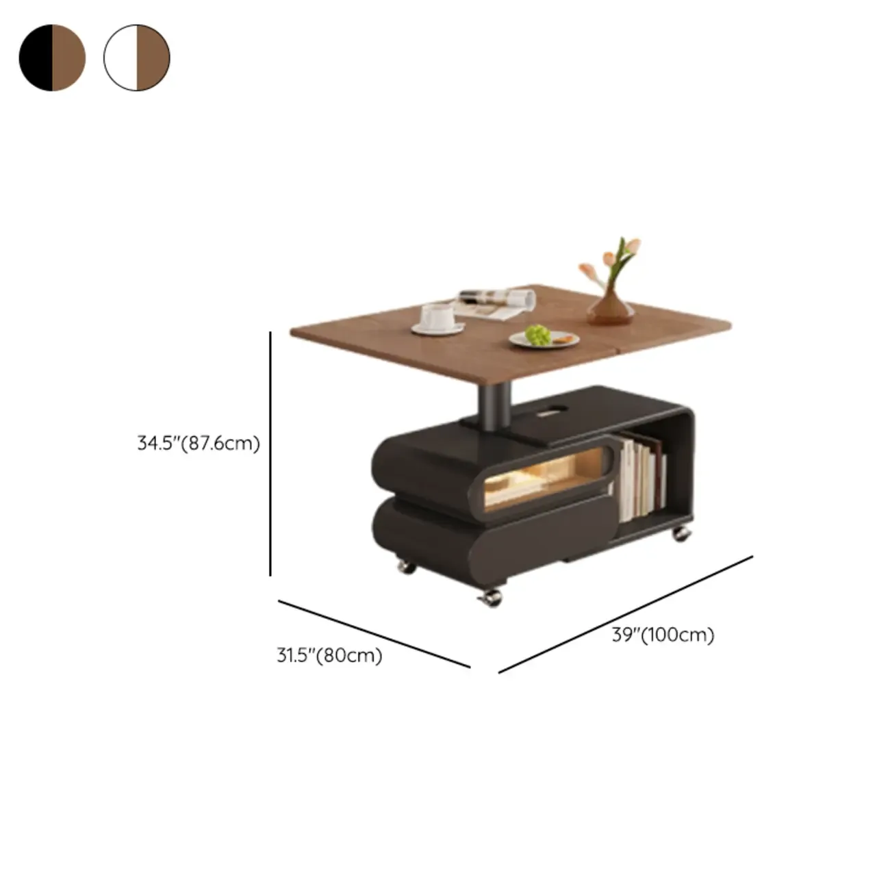 Adjustable Tabletop Modern Wood Side Table with Wheels