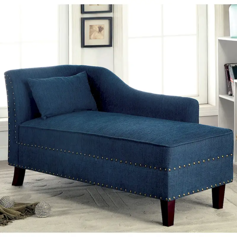 Sing Transitional Fabric Upholstered Nailhead Trim Chaise Lounge Chair by Furniture of America