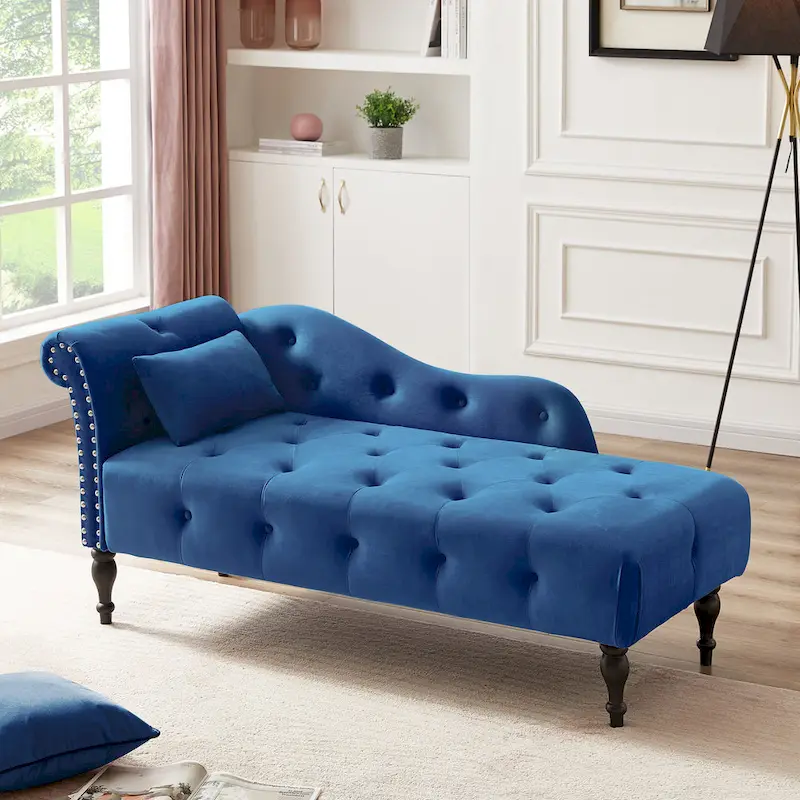 60.6 Velvet Upholstered Button Tufted Chaise Lounge Chair with Nailheads