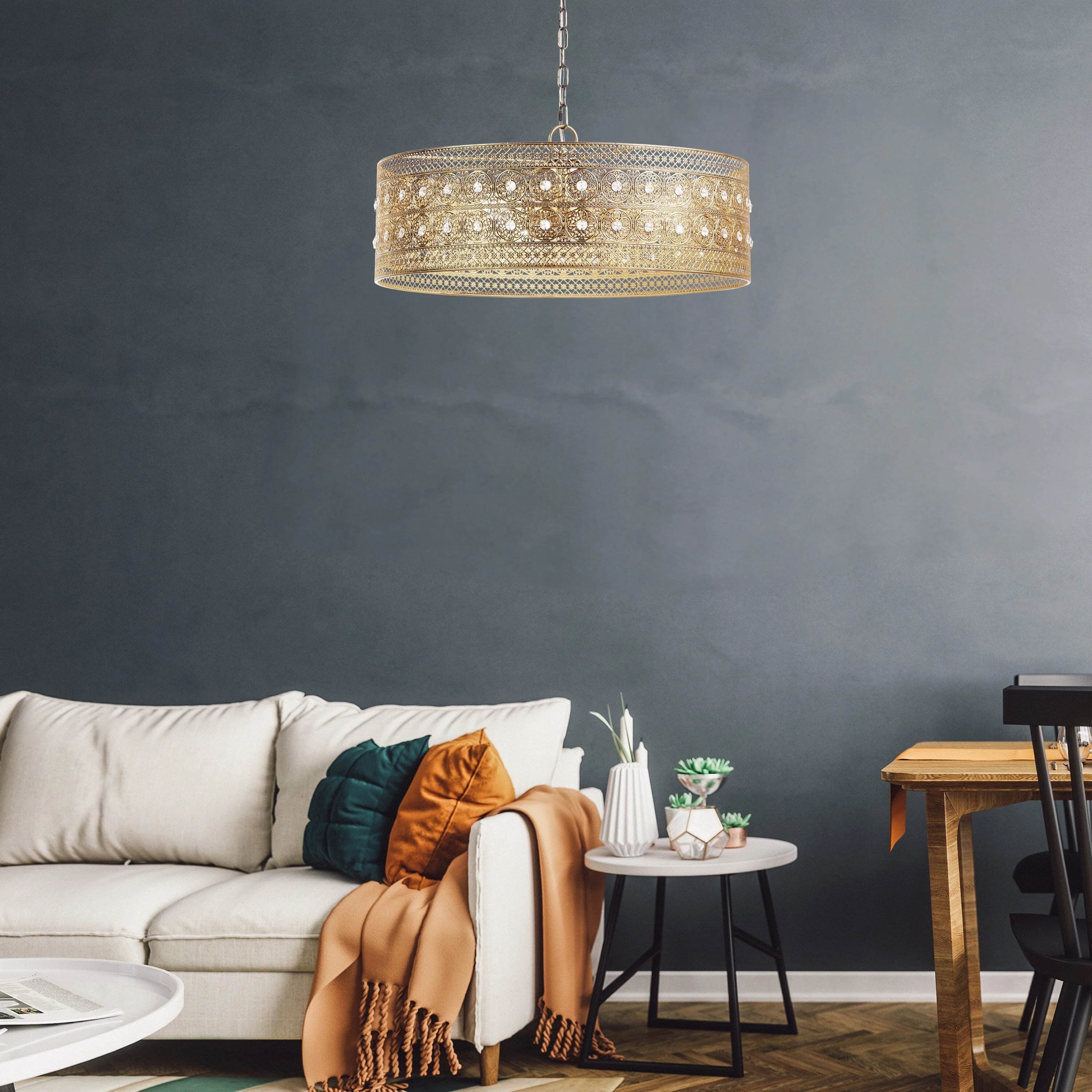 River of Goods Bryar Brass and Crystal 23.5W 3-Light Chandelier - 23.5 x 23.5 x 61.5