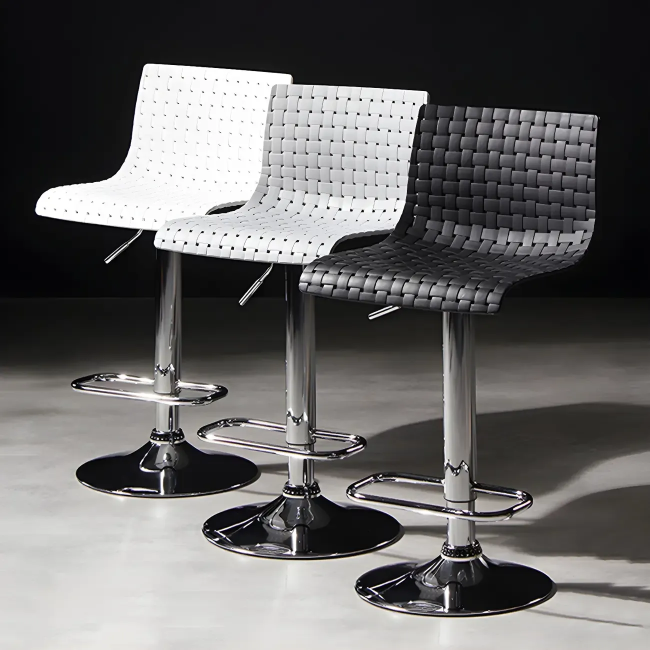 Modern Square Seat Plastic Rattan Adjustable Swivel Bar Stools