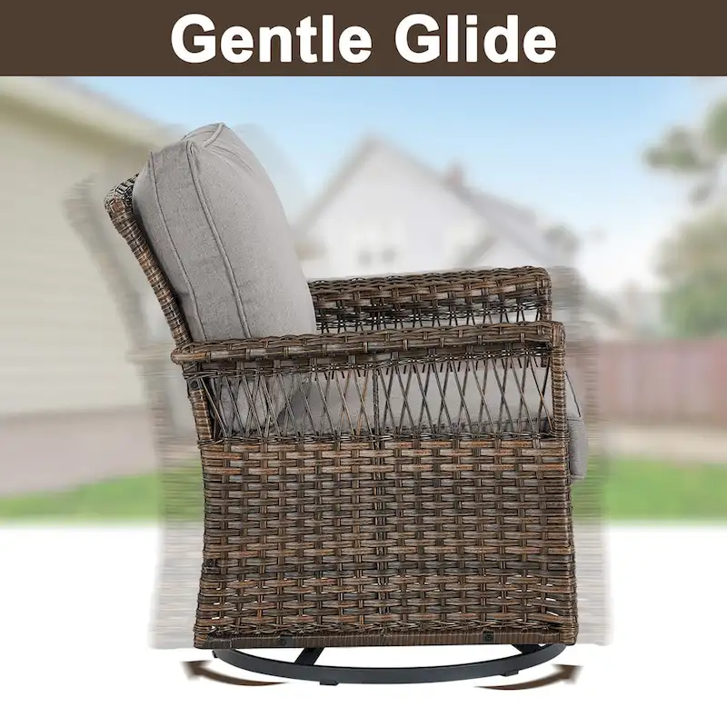 Gymojoy Patio Bistro Set w/ 360 Swivel Rocking Chairs & Table - Brown